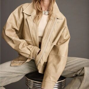 12th Tribe Beige Leather Jacket